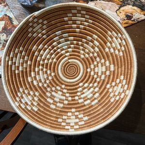 African Handwoven Tan and Cream Harvest Basket